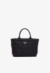 Prada Small Re-nylon Logo Plaque Top Handle Bag In Black