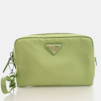 Pre-owned Prada Small Re-nylon Pouch In Green