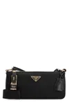 Prada Small Re-nylon And Leather Shoulder Bag With Padlock In Black