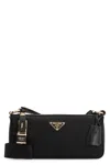 Prada Small Re-nylon And Leather Shoulder Bag With Padlock In Black