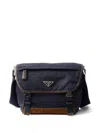 Prada Small Re-nylon And Leather Shoulder Bag In Blue