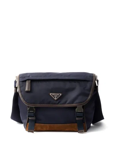 Prada Small Re-nylon And Leather Shoulder Bag In Black