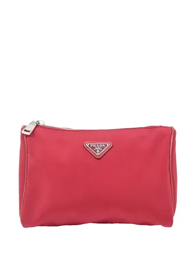Pre-owned Prada Small Re-nylon Triangle-logo Pouch In Red
