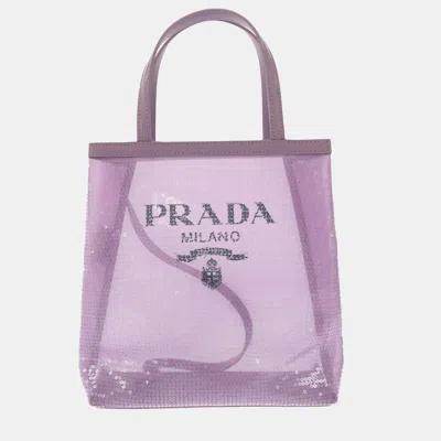 Pre-owned Prada Small Rete Paillettes Tote In Purple