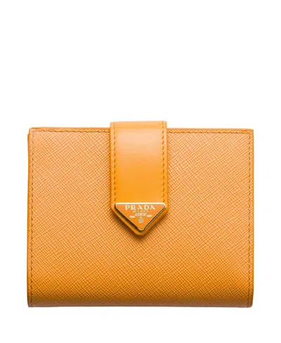 Prada Small Saffiano And Smooth Leather Wallet
