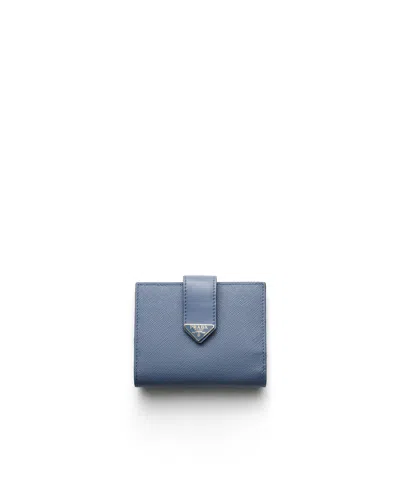 Prada Kleine Geldbörse Aus Saffiano Und Leder In Blue