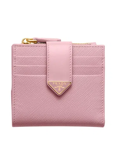 Prada Small Saffiano And Smooth Leather Wallet In Pink