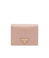Prada Womens Pink Logo-plaque Small Leather Wallet In Nude