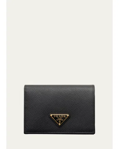 Prada Small Saffiano Bifold Wallet In Nero