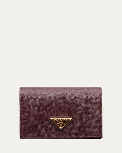 Prada Small Saffiano Leather Bifold Wallet In Burgundy