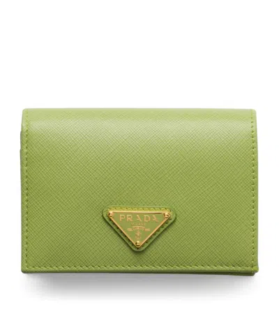 Prada Small Saffiano Leather Bifold Wallet In Green