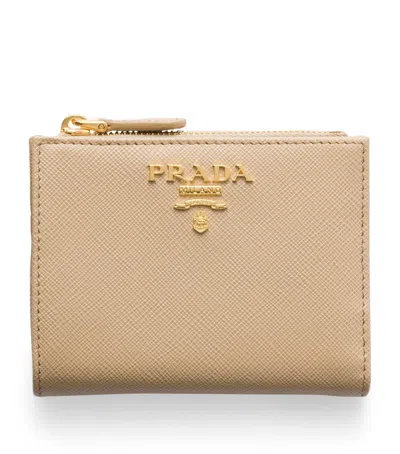 Prada Small Saffiano Leather Bifold Wallet In Neutral