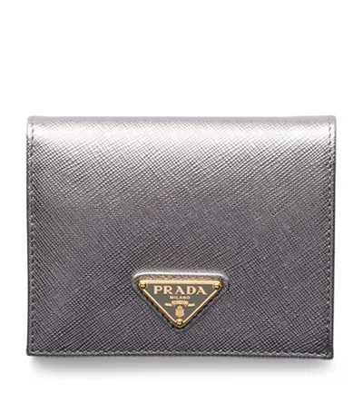 Prada Small Saffiano Leather Bifold Wallet In Metallic