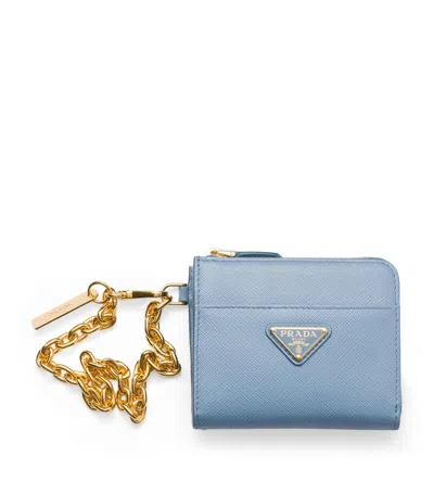 Prada Small Saffiano Leather Chain Wallet In Turquoise
