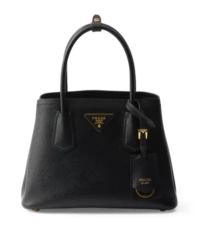 Prada Small Saffiano Leather Double Top-handle Bag In Black
