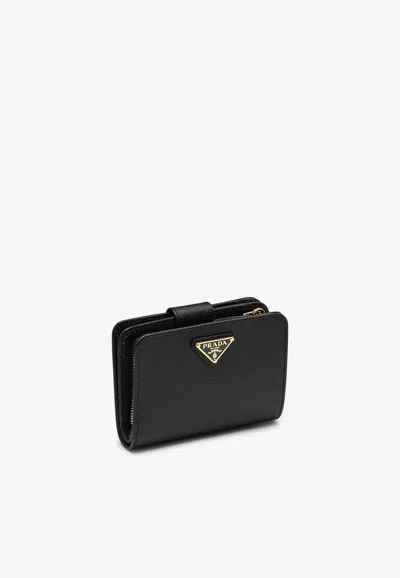 Prada Small Saffiano Leather Logo Wallet In Black