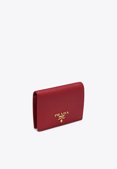 Prada Small Saffiano Leather Logo Wallet In Burgundy