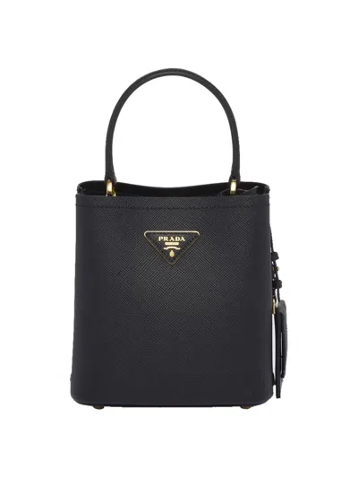 Prada Small Saffiano Leather Panier Bag In Black