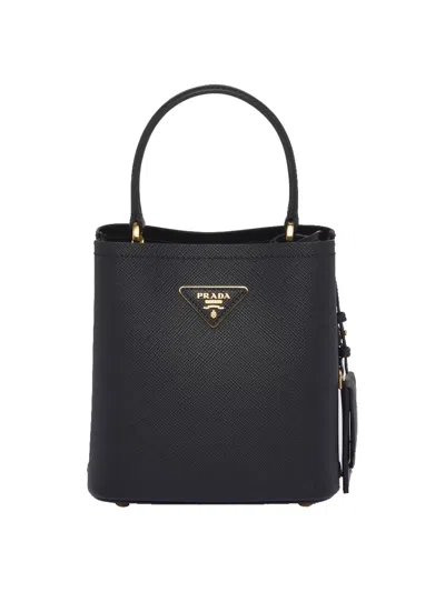 Prada Small Saffiano Leather Panier Bag In Black