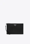 Prada Triangle Logo Re-nylon And Saffiano Leather Envelope Pouch
