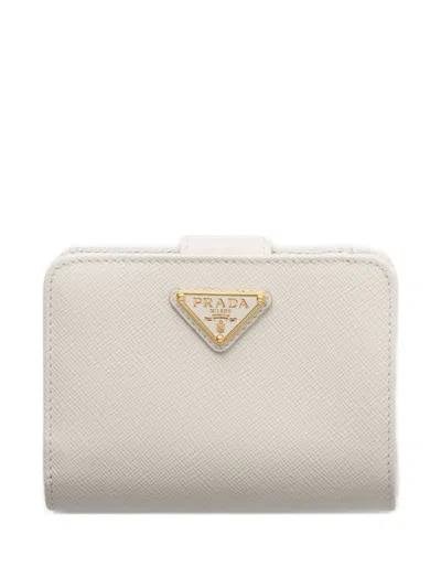 Prada Small Saffiano-leather Snap Wallet In Gray