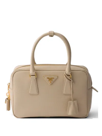 Prada Small Saffiano Leather Top-handle Bag In Neutral