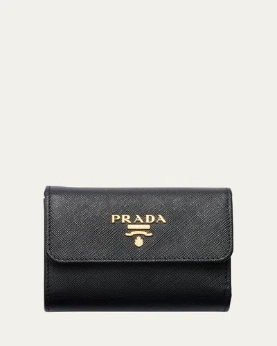 Prada Small Saffiano Leather Trifold Wallet In Black