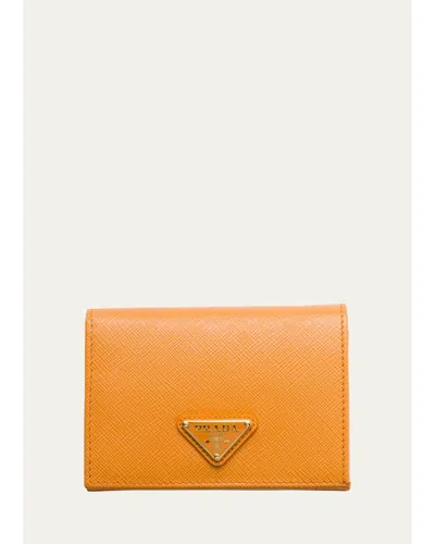 Prada Small Saffiano Leather Wallet In Ambra