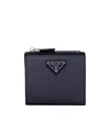 Prada Grained Leather Triangle Card Holder In Black