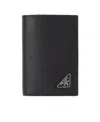 Prada Textured Black Cardholder With Triangular Logo In Black