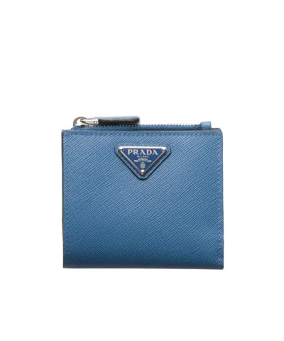 Prada Small Saffiano Leather Wallet In Blue
