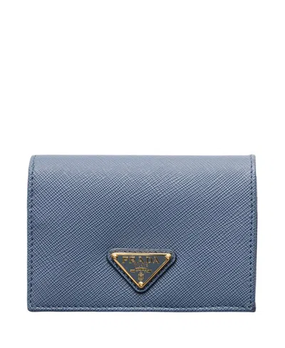 Prada Small Saffiano Leather Wallet In Blue