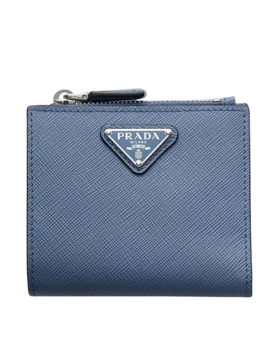 Prada Small Saffiano Leather Wallet In Blue
