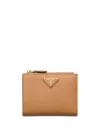 Prada Small Saffiano Leather Wallet In Braun
