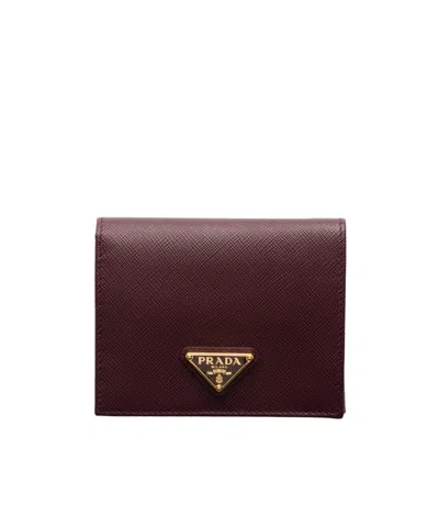 Prada Small Saffiano Leather Wallet In Burgundy