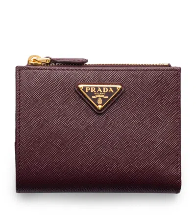 Prada Small Saffiano Leather Wallet In Burgundy