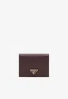 Prada Womens Burgundy Logo-plaque Small Saffiano Leather Wallet In Burgundy