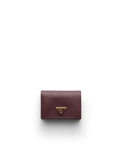 Prada Small Saffiano Leather Wallet In Burgundy