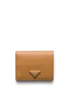Prada Small Triangle Logo Saffiano Leather Wallet In Caramel 0