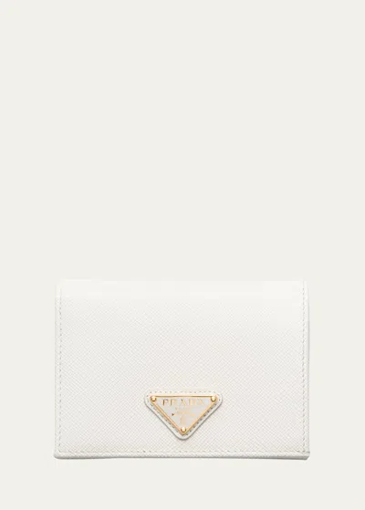 Prada Small Saffiano Leather Wallet In White
