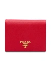 Prada Small Saffiano Leather Logo Wallet In Fuoco