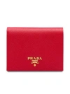 Prada Small Saffiano Leather Logo Wallet In Fuoco