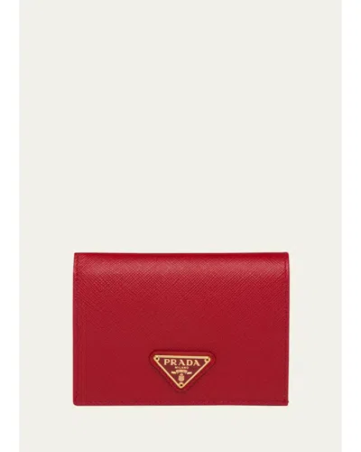 Prada Small Saffiano Leather Wallet In Fuoco