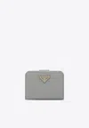 Prada Small Light Grey Saffiano Wallet In Gray