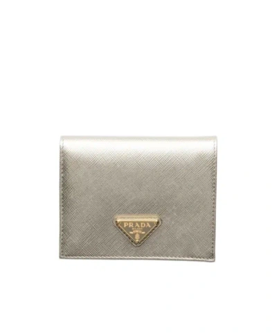 Prada Small Saffiano Leather Wallet In Gray