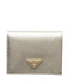 Prada Small Saffiano Leather Wallet In Gray