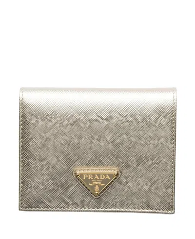 Prada Small Saffiano Leather Wallet In Gray