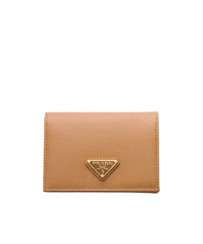 Prada Small Saffiano Leather Wallet In Nude