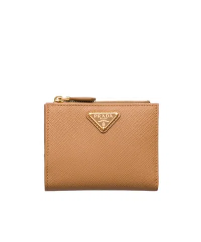 Prada Small Saffiano Leather Wallet In Neutral