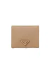 Prada Small Triangle-logo Plaque Leather Wallet In Nude